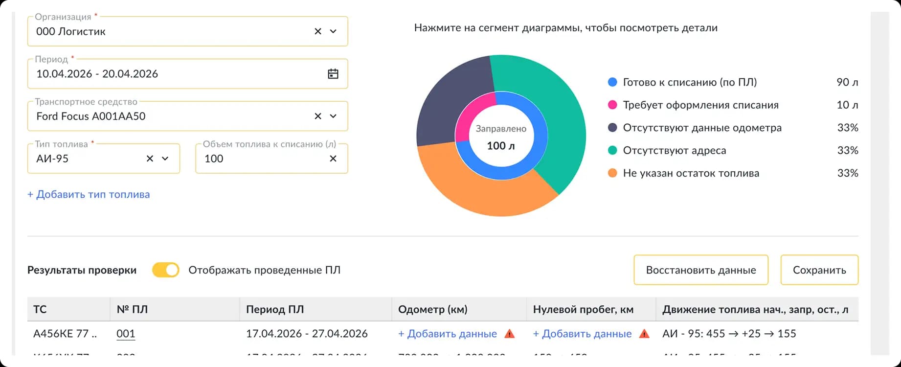 Списание ГСМ