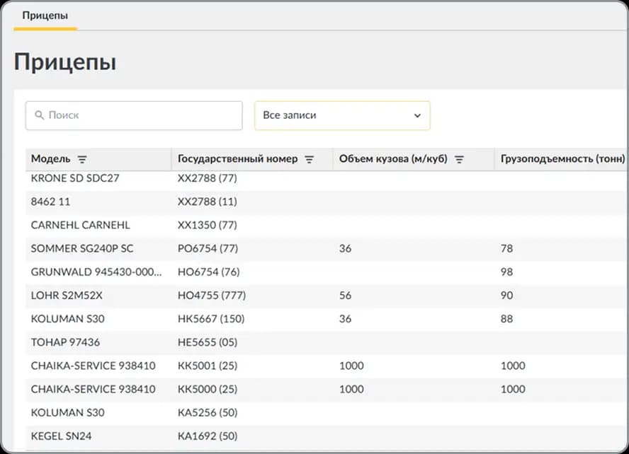 Учёт прицепов