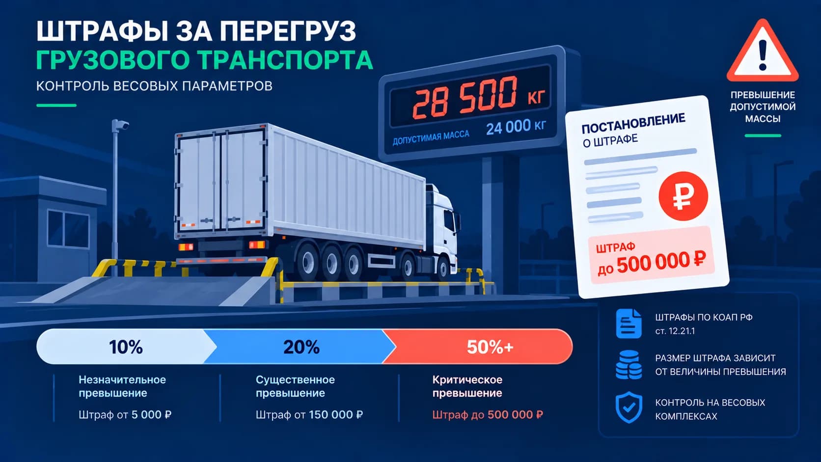 Штраф за перегруз грузового автомобиля в 2026 году: суммы, кто платит и как не попасть