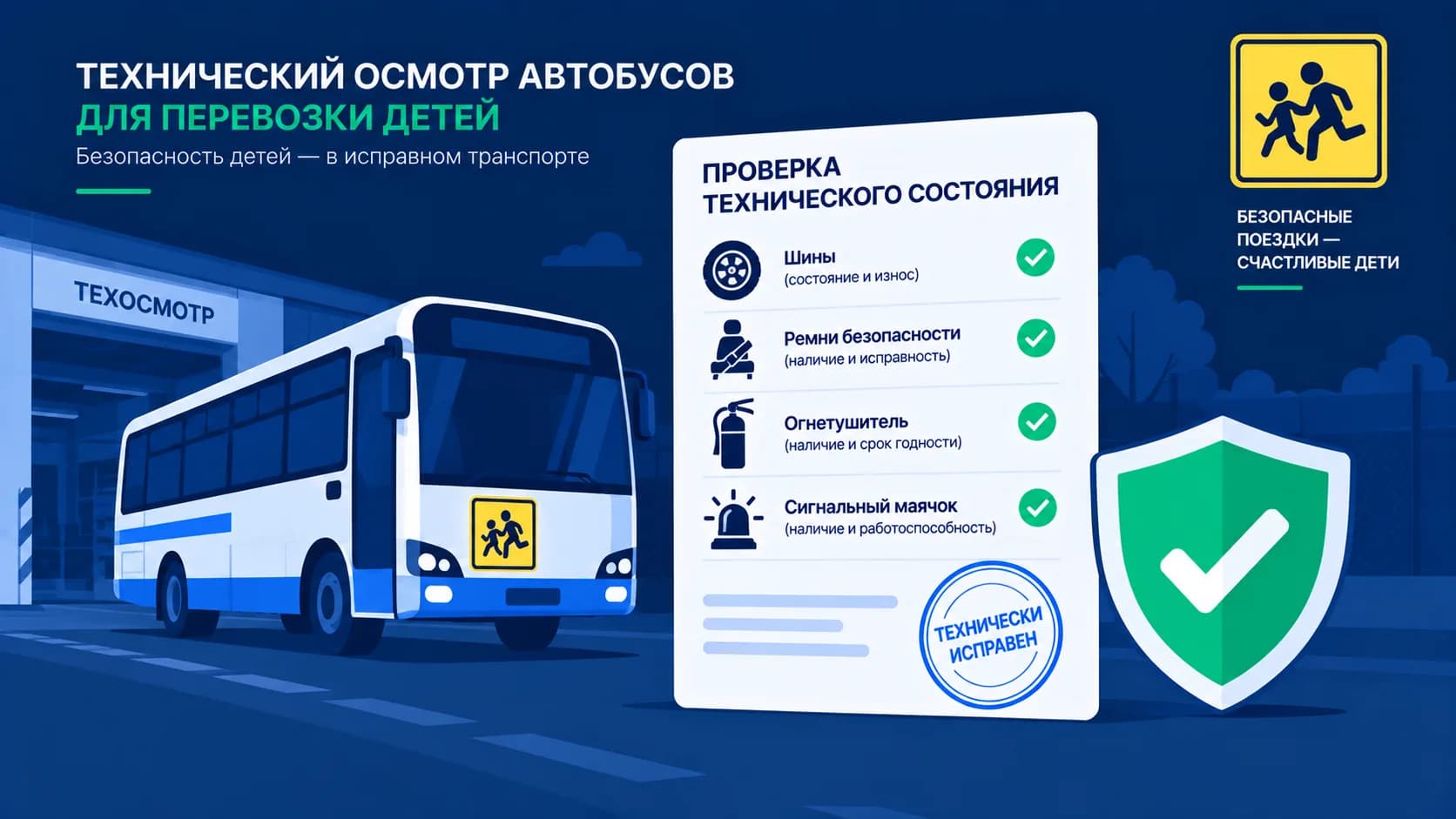 Техосмотр автобуса для перевозки детей: требования в 2026 году